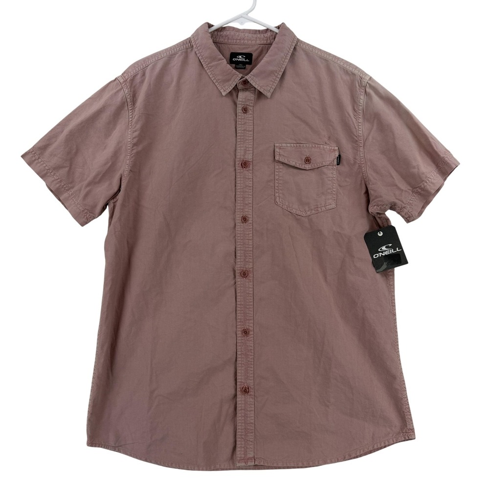O'Neill Shirt‎ Mens XL Pink Solid Short Sleeve Button Up Casual Cotton Surf NWT